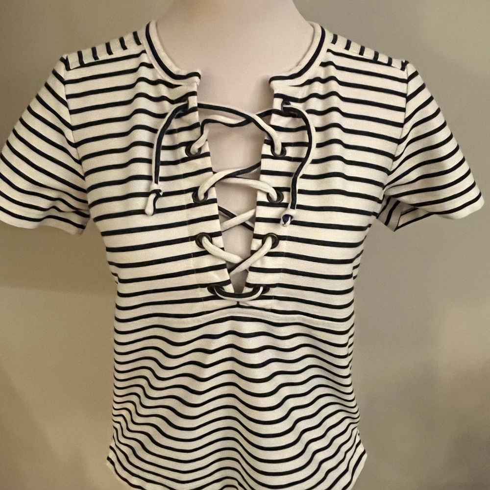 Madewell Striped Lace-Up Top - Small - Picture 2 of 5